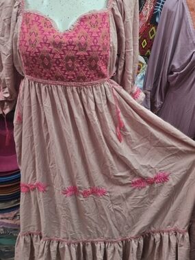 MEXICANA Pink Embroidered Maxi Dress